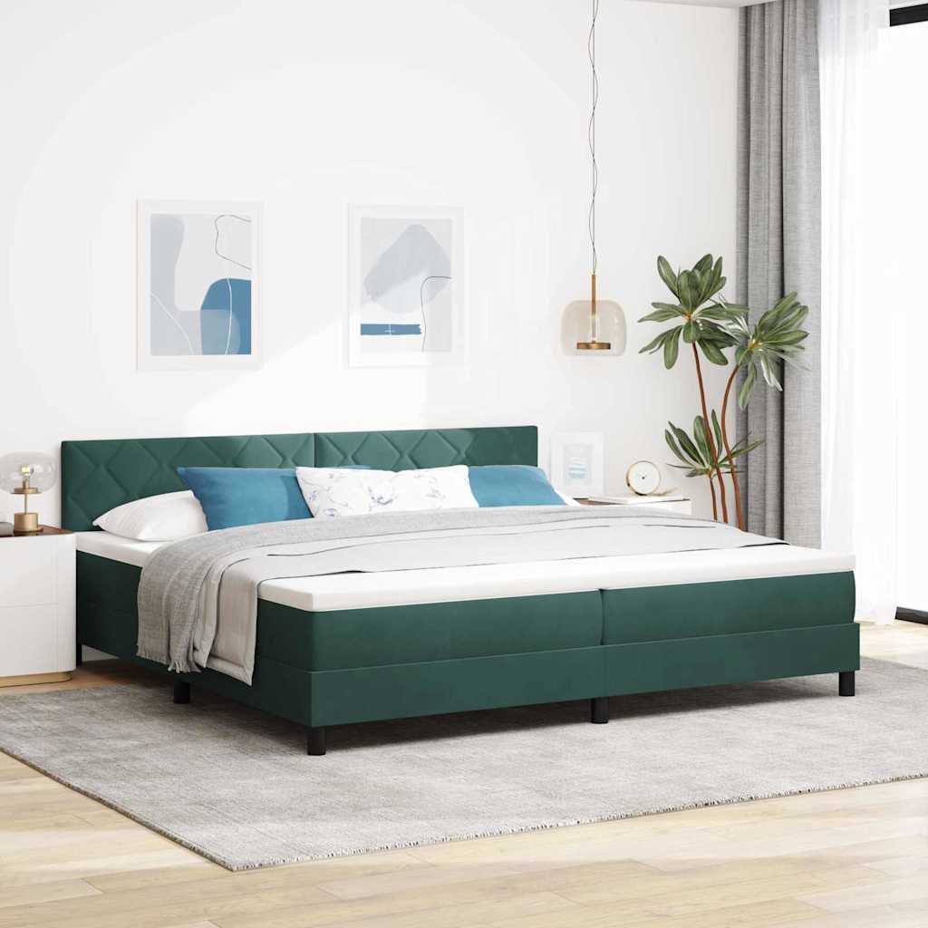 LED Box Spring Bed med hovedgærde Mørkegrøn 200 x 200 cm Fløjl