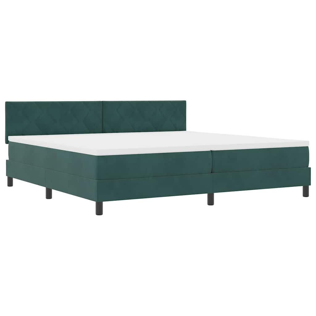 LED Box Spring Bed med hovedgærde Mørkegrøn 200 x 200 cm Fløjl