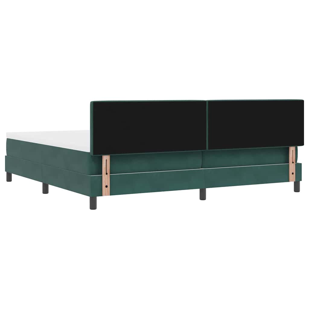 LED Box Spring Bed med hovedgærde Mørkegrøn 200 x 200 cm Fløjl