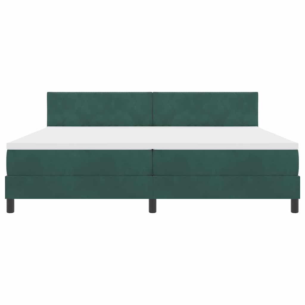 LED Box Spring Bed med hovedgærde Mørkegrøn 200 x 200 cm Fløjl