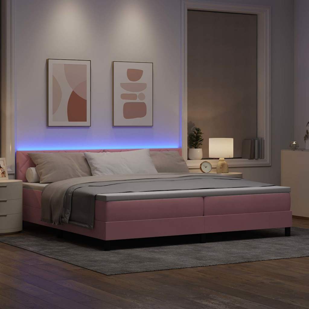 LED Box Spring Bed med hovedgærde Lyserød 200 x 200 cm Fløjl