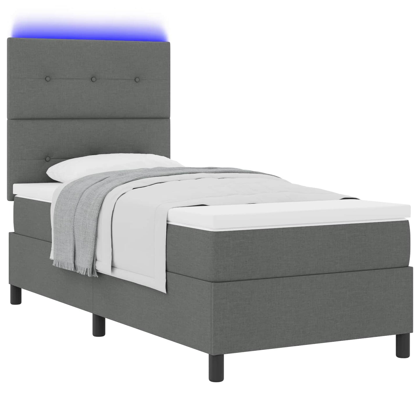 Box spring seng med LED-lysstrimler Mørkegrå 90 x 190 cm Stof