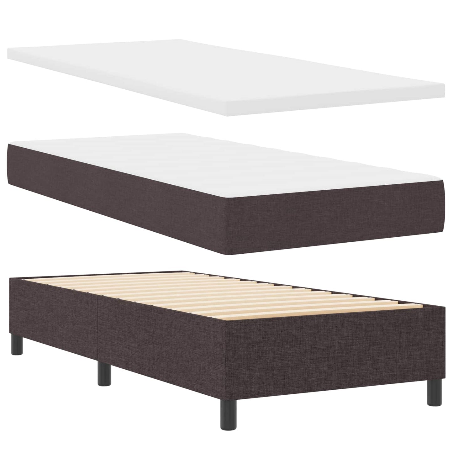 Box spring seng med LED-lysstrimler Mørkebrun 90 x 190 cm Stof