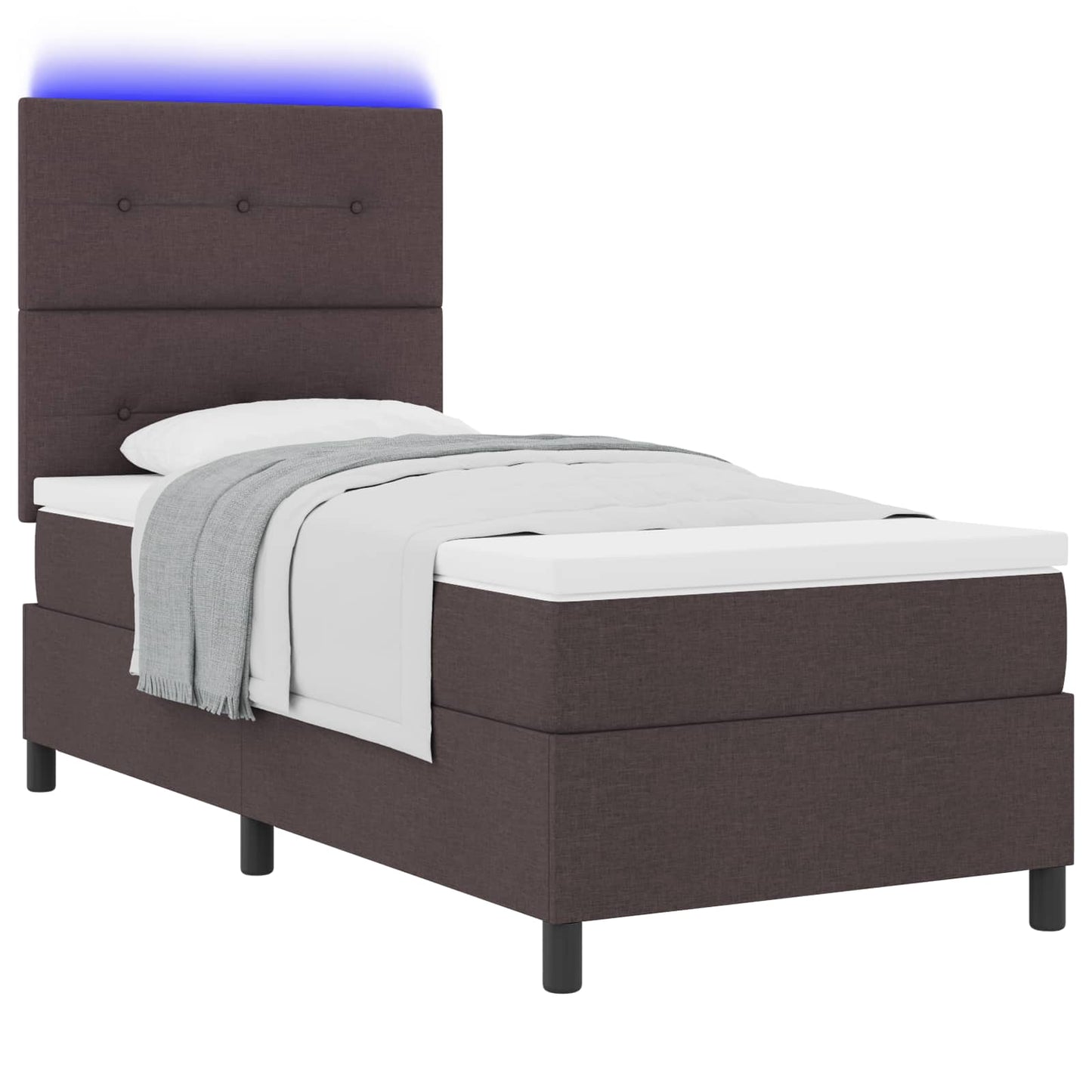 Box spring seng med LED-lysstrimler Mørkebrun 90 x 190 cm Stof