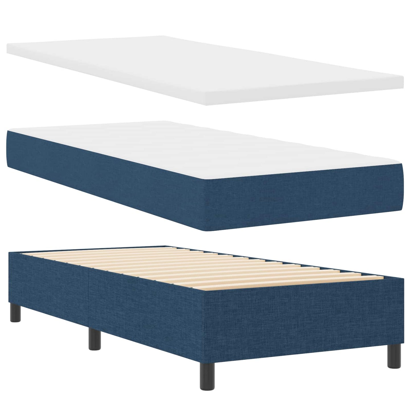 Box spring seng med LED-lysstrimler Blå 90 x 190 cm Stof