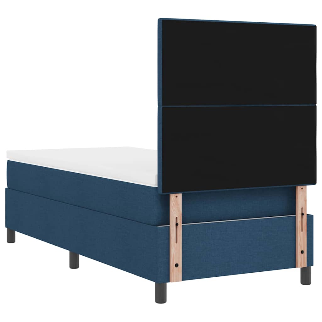 Box spring seng med LED-lysstrimler Blå 90 x 200 cm Stof