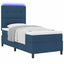 Box spring seng med LED-lysstrimler Blå 90 x 200 cm Stof