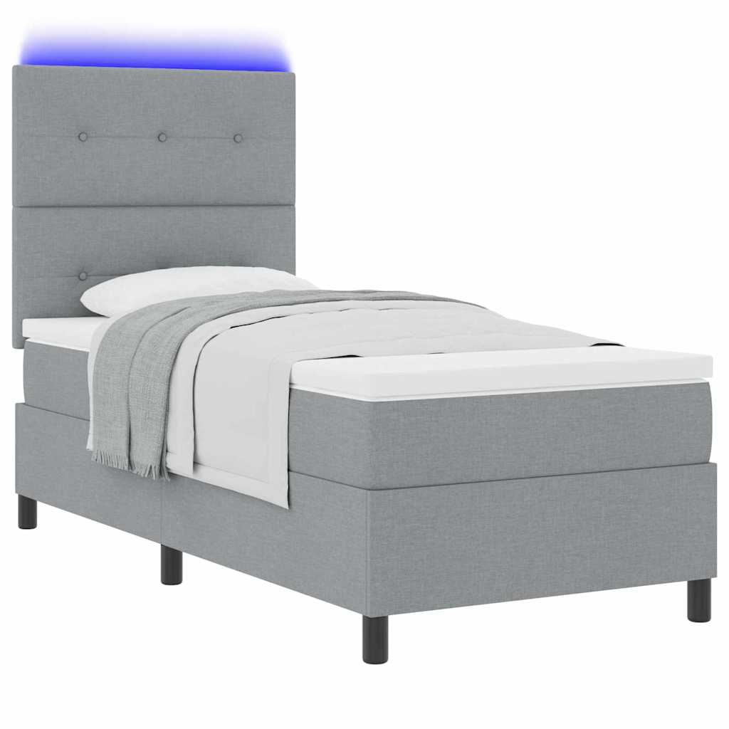 Box spring seng med LED-lysstrimler Lysegrå 100 x 200 cm Stof