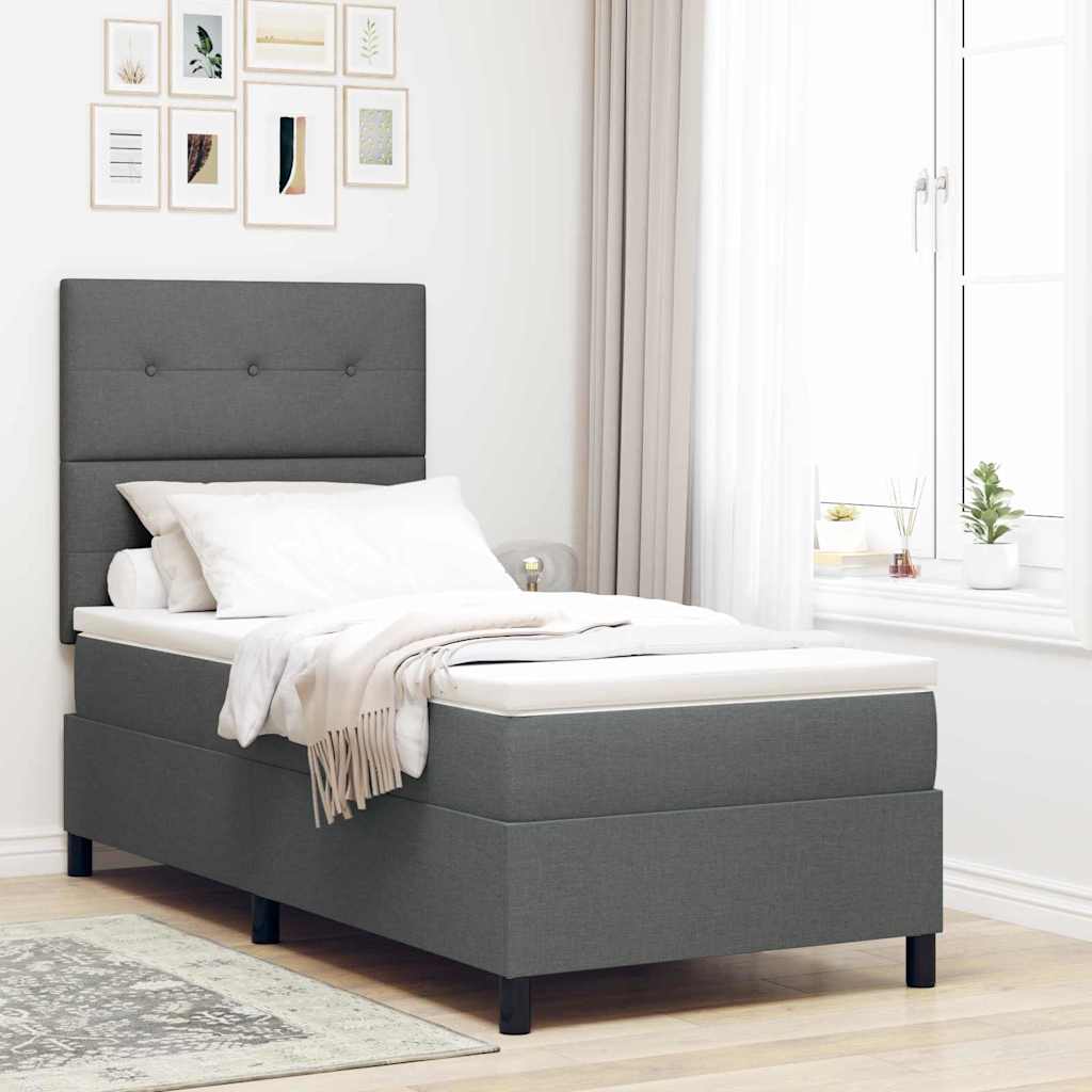 Box spring seng med LED-lysstrimler Mørkegrå 100 x 200 cm Stof
