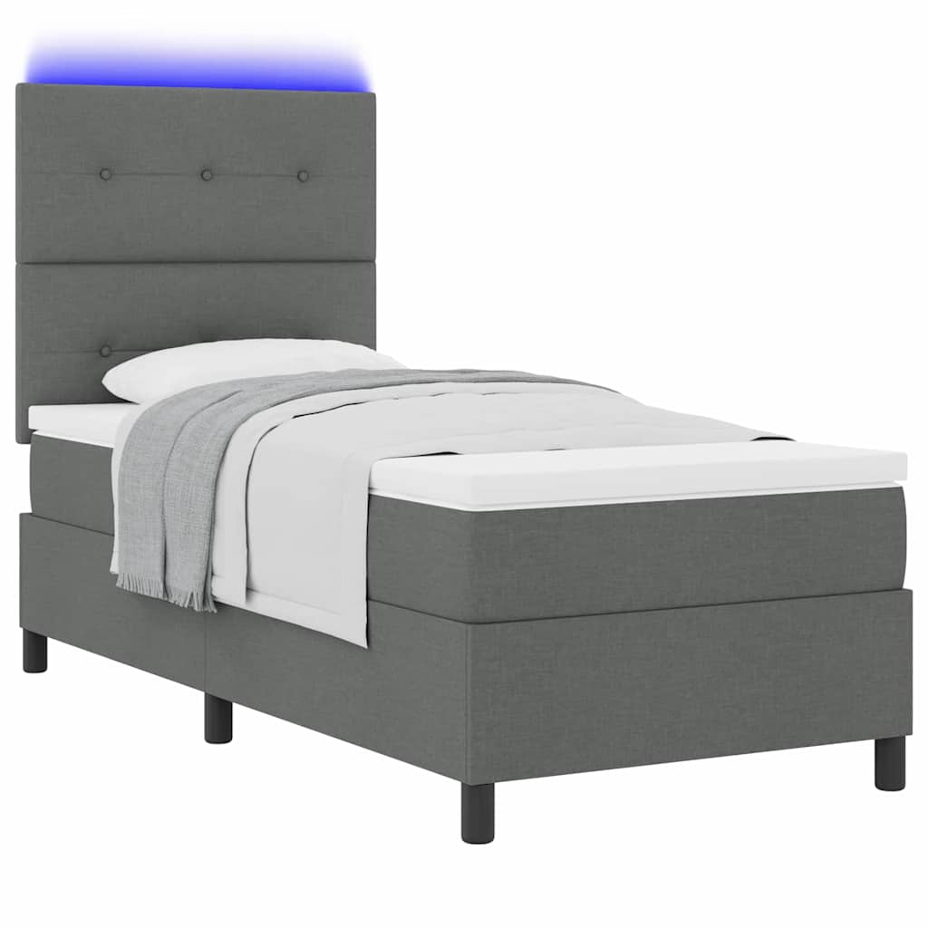 Box spring seng med LED-lysstrimler Mørkegrå 100 x 200 cm Stof