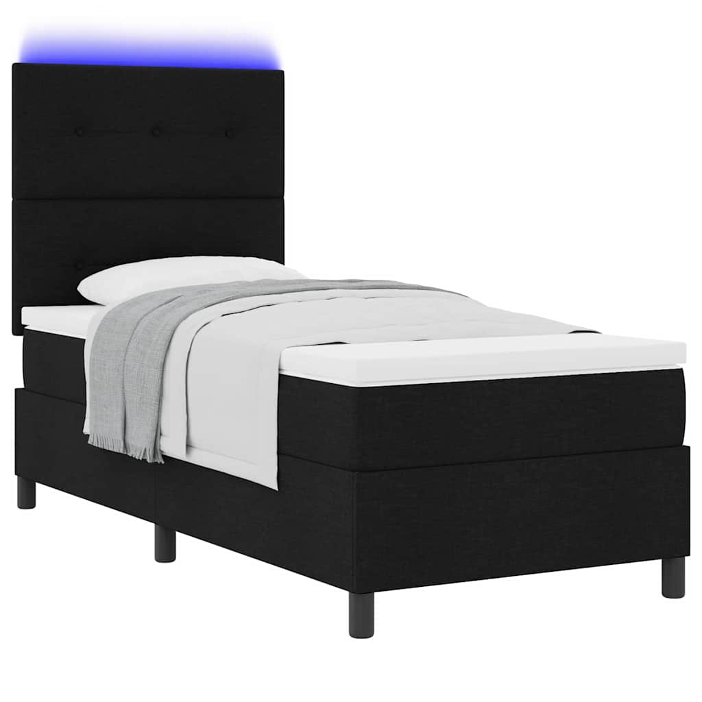 Box spring seng med LED-lysstrimler Sort 100 x 200 cm Stof