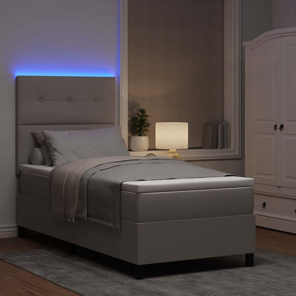 Box spring seng med LED-lysstrimler Gråbrun 100 x 200 cm Stof