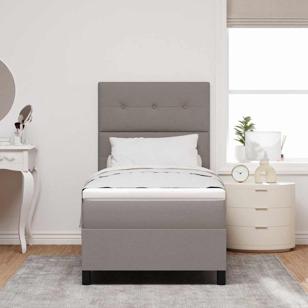 Box spring seng med LED-lysstrimler Gråbrun 100 x 200 cm Stof