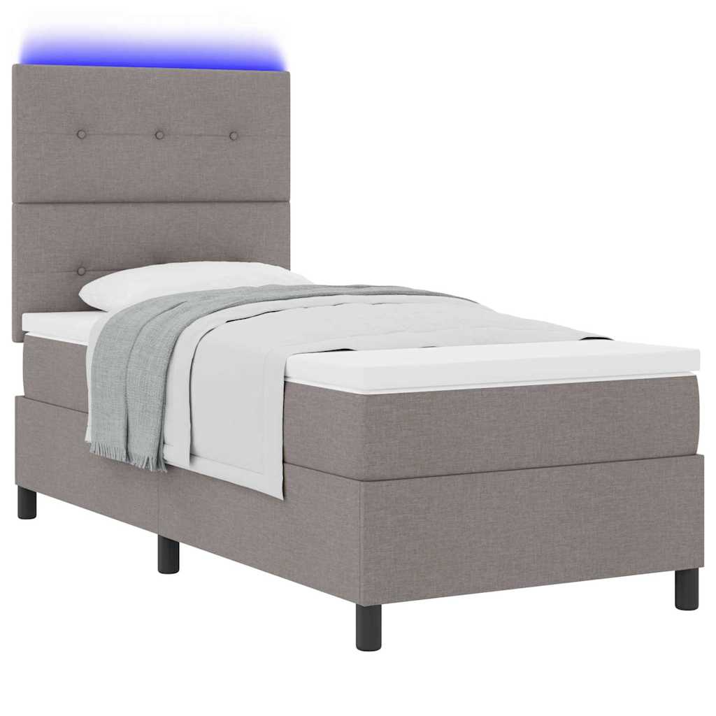 Box spring seng med LED-lysstrimler Gråbrun 100 x 200 cm Stof