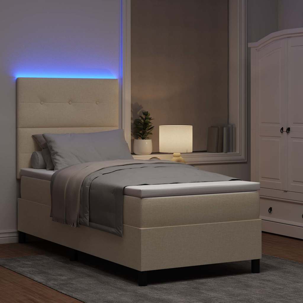 Box spring seng med LED-lysstrimler Creme 100 x 200 cm Stof