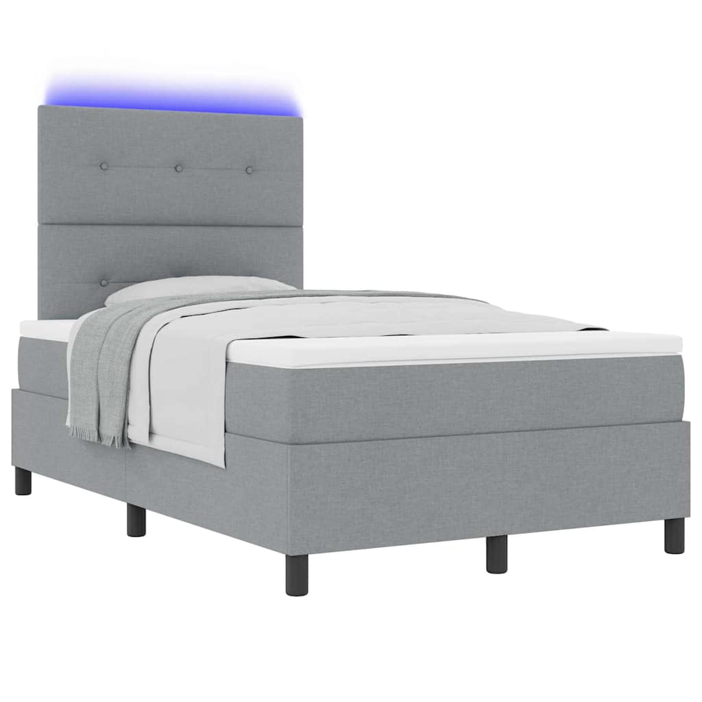 Box spring seng med LED-lysstrimler Lysegrå 120 x 190 cm Stof