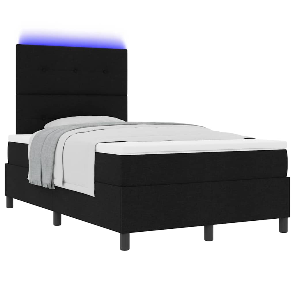 Box spring seng med LED-lysstrimler Sort 120 x 190 cm Stof