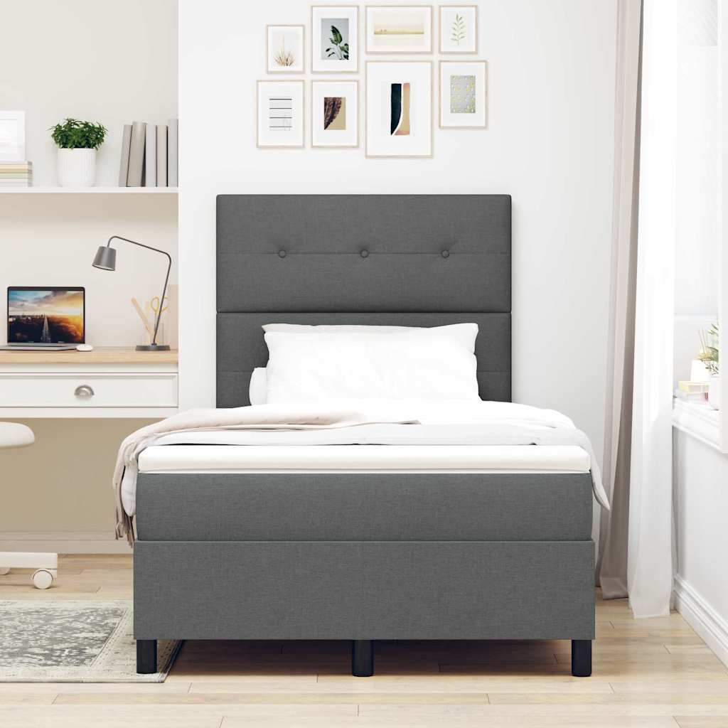 Box spring seng med LED-lysstrimler Mørkegrå 120 x 200 cm Stof