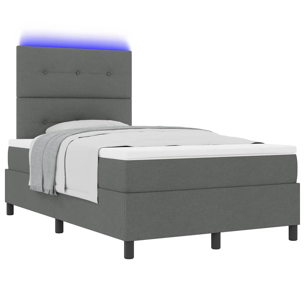 Box spring seng med LED-lysstrimler Mørkegrå 120 x 200 cm Stof