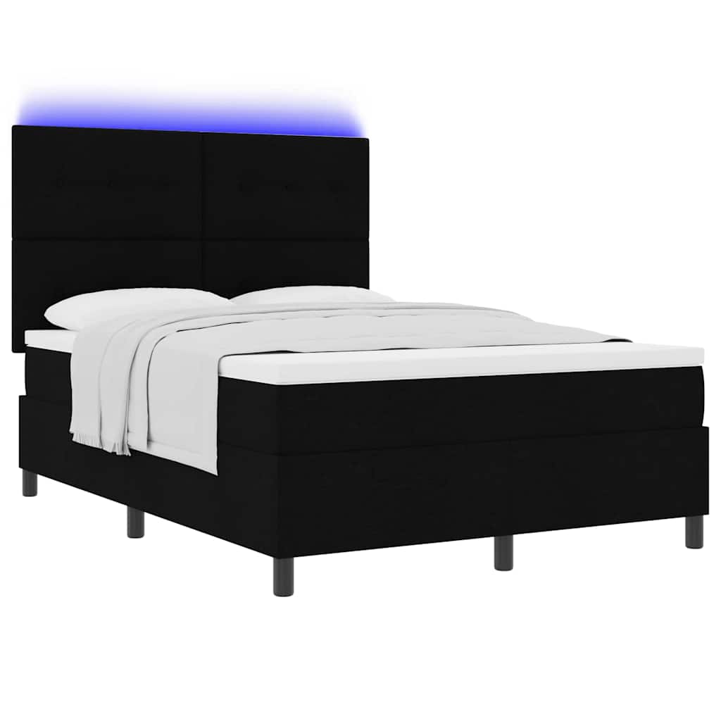 Box spring seng med LED-lysstrimler Sort 140 x 190 cm Stof