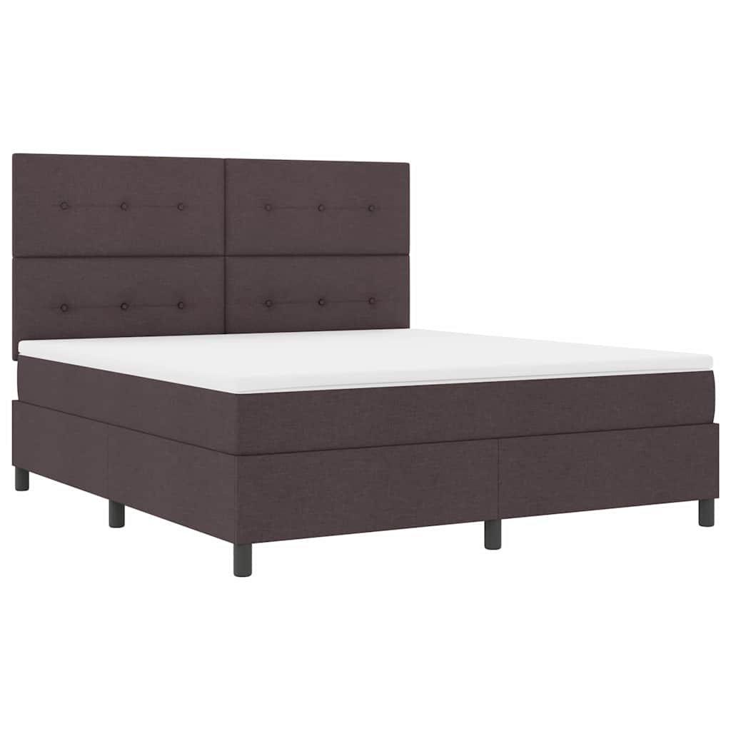 Box spring seng med LED-lysstrimler Mørkebrun 180 x 200 cm Stof