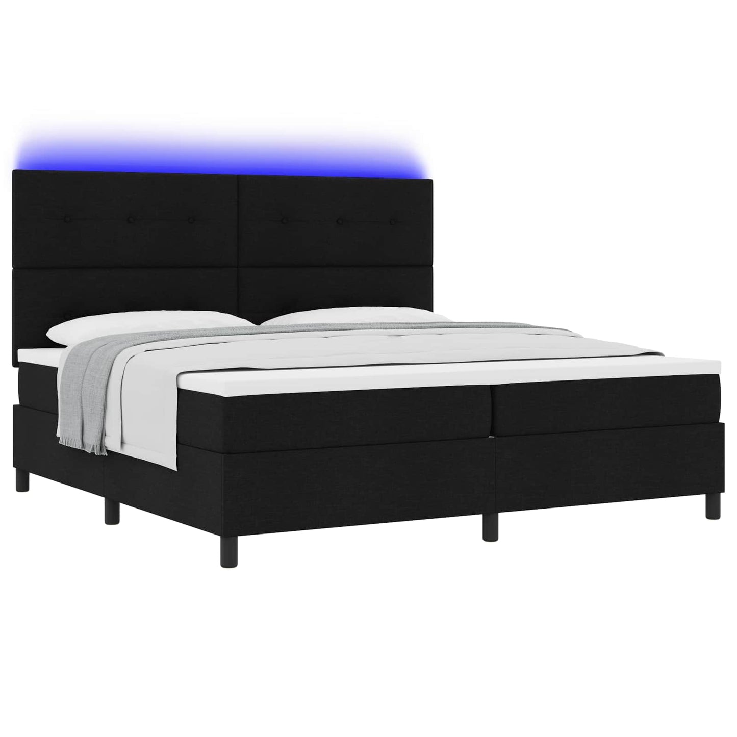 Box spring seng med LED-lysstrimler Sort 200 x 200 cm Stof