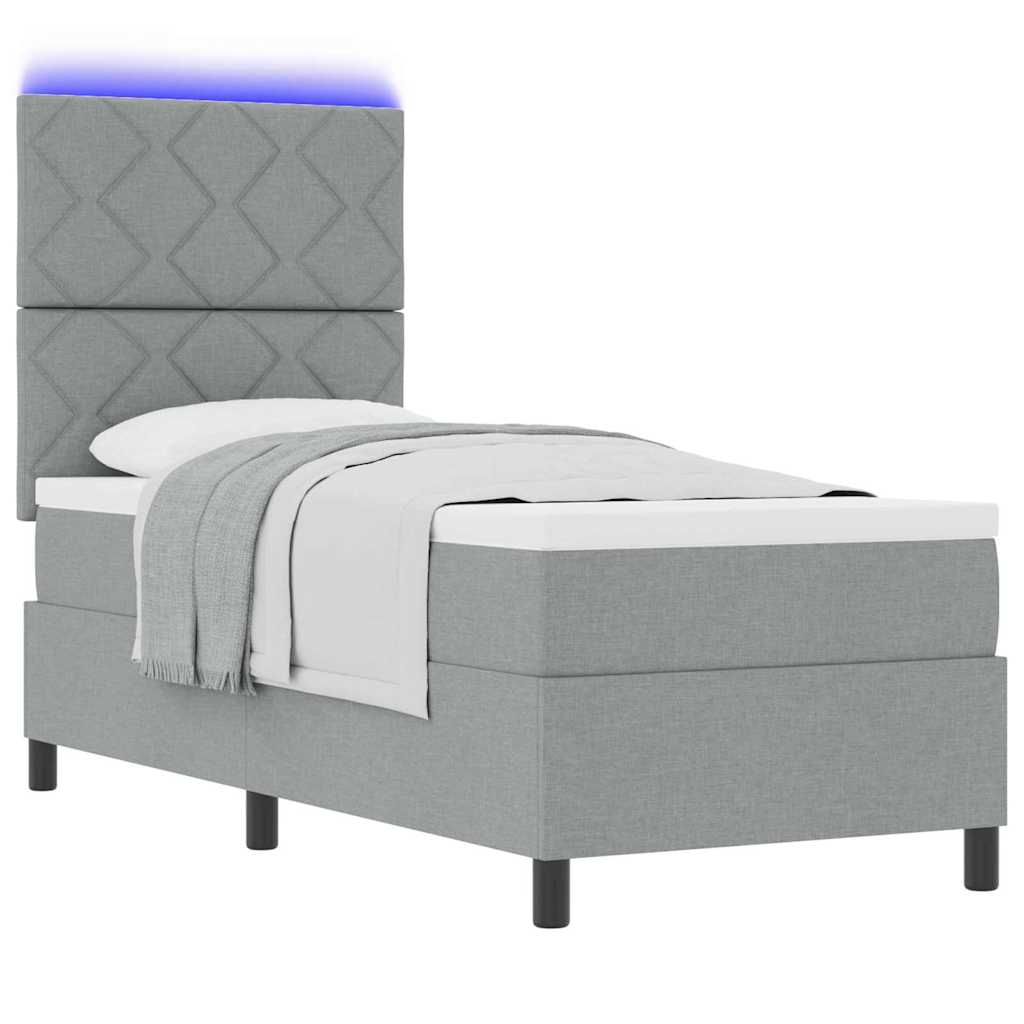 Box spring seng med LED-lysstrimler Lysegrå 80 x 200 cm Stof