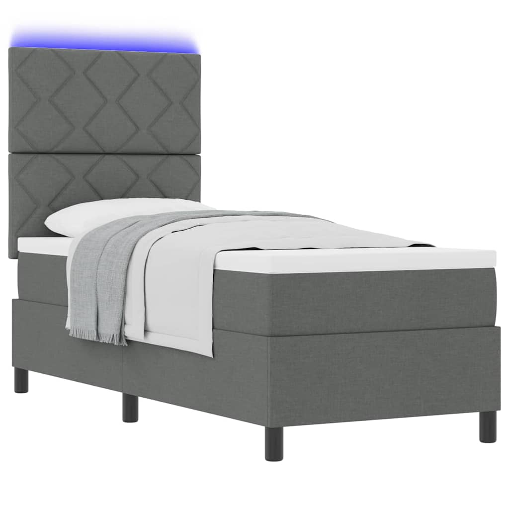Box spring seng med LED-lysstrimler Mørkegrå 80 x 200 cm Stof