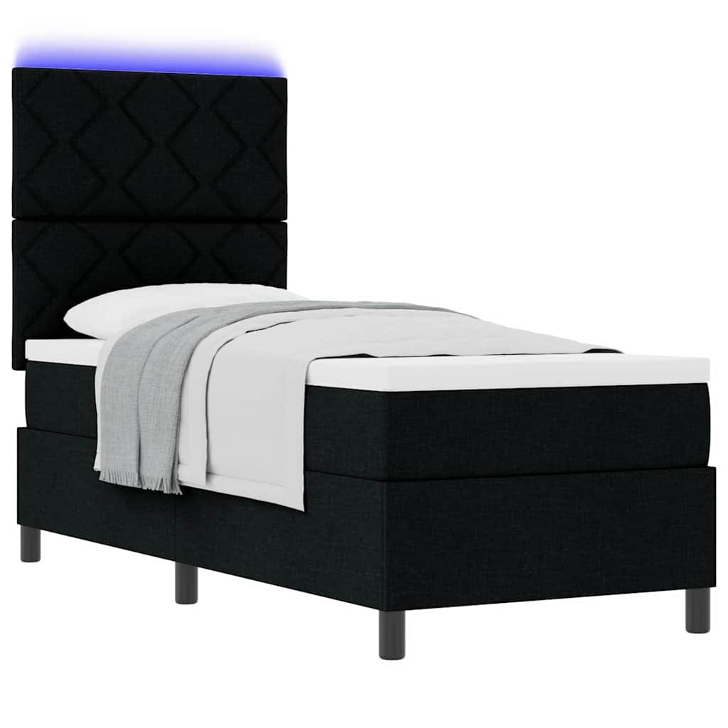 Box spring seng med LED-lysstrimler Sort 80 x 200 cm Stof