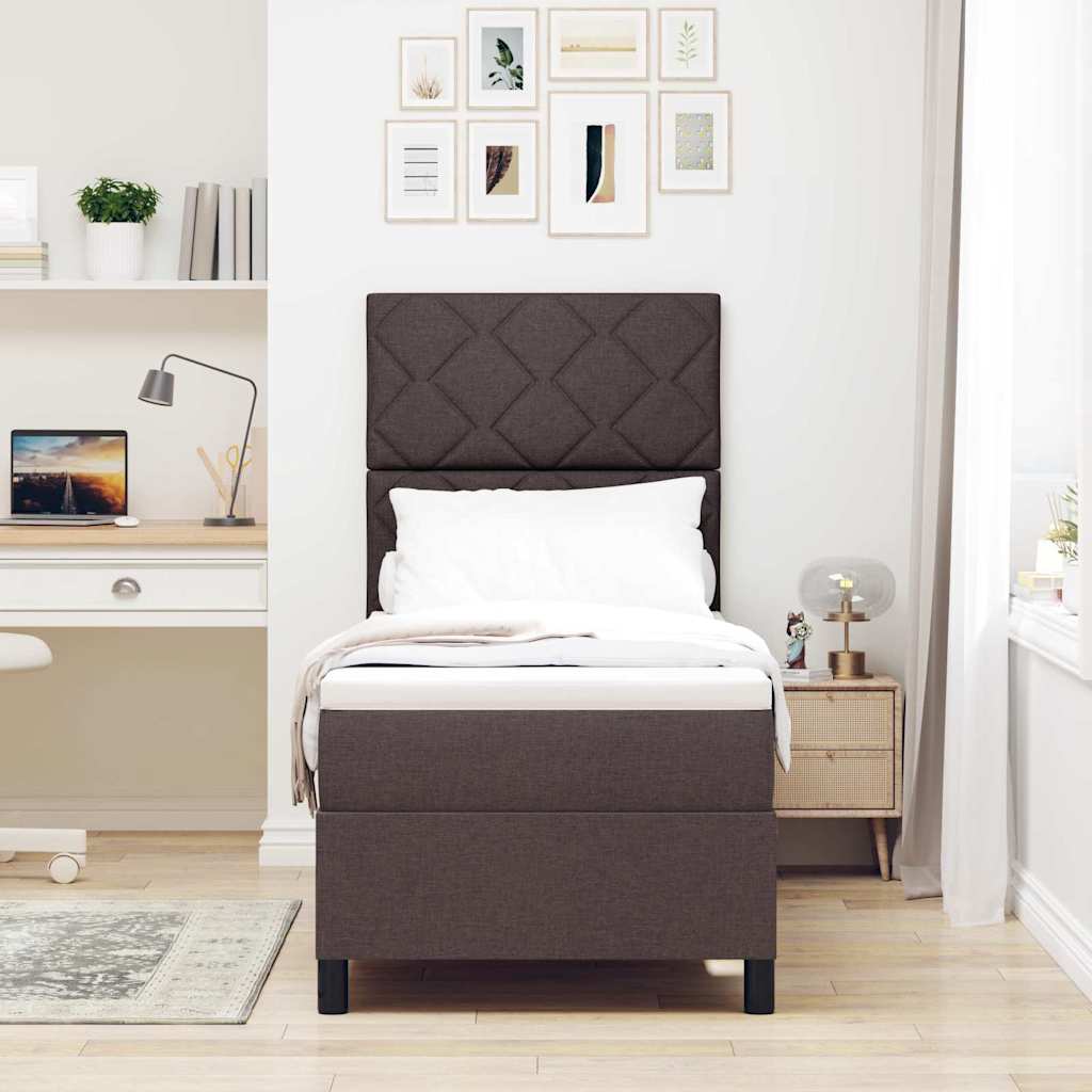 Box spring seng med LED-lysstrimler Mørkebrun 80 x 200 cm Stof