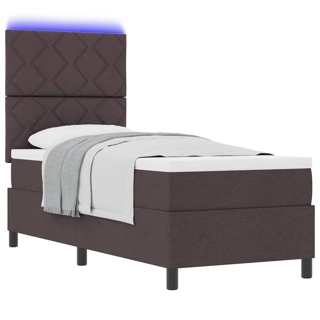 Box spring seng med LED-lysstrimler Mørkebrun 80 x 200 cm Stof