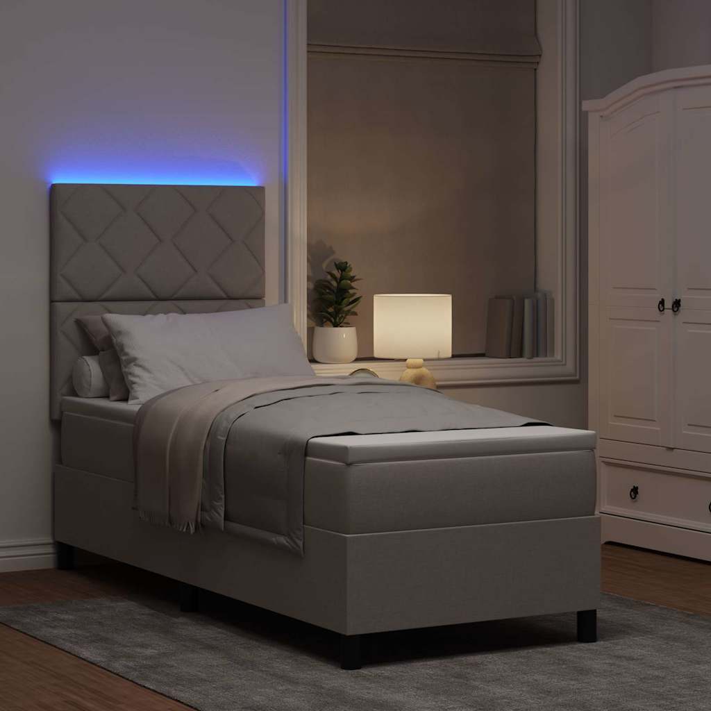 Box spring seng med LED-lysstrimler Gråbrun 80 x 200 cm Stof