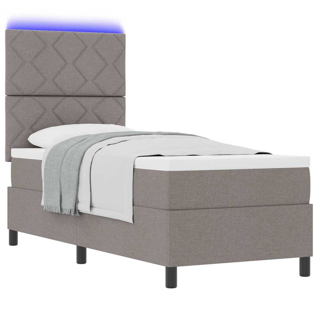 Box spring seng med LED-lysstrimler Gråbrun 80 x 200 cm Stof