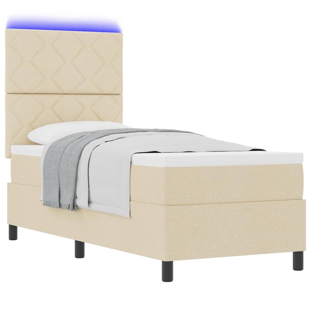 Box spring seng med madras med LED Creme 80 x 200 cm Stof