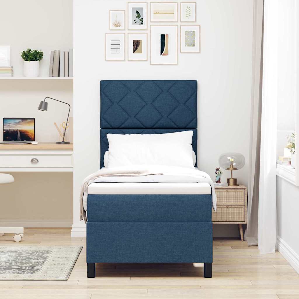 Box spring seng med LED-lysstrimler Blå 80 x 200 cm Stof