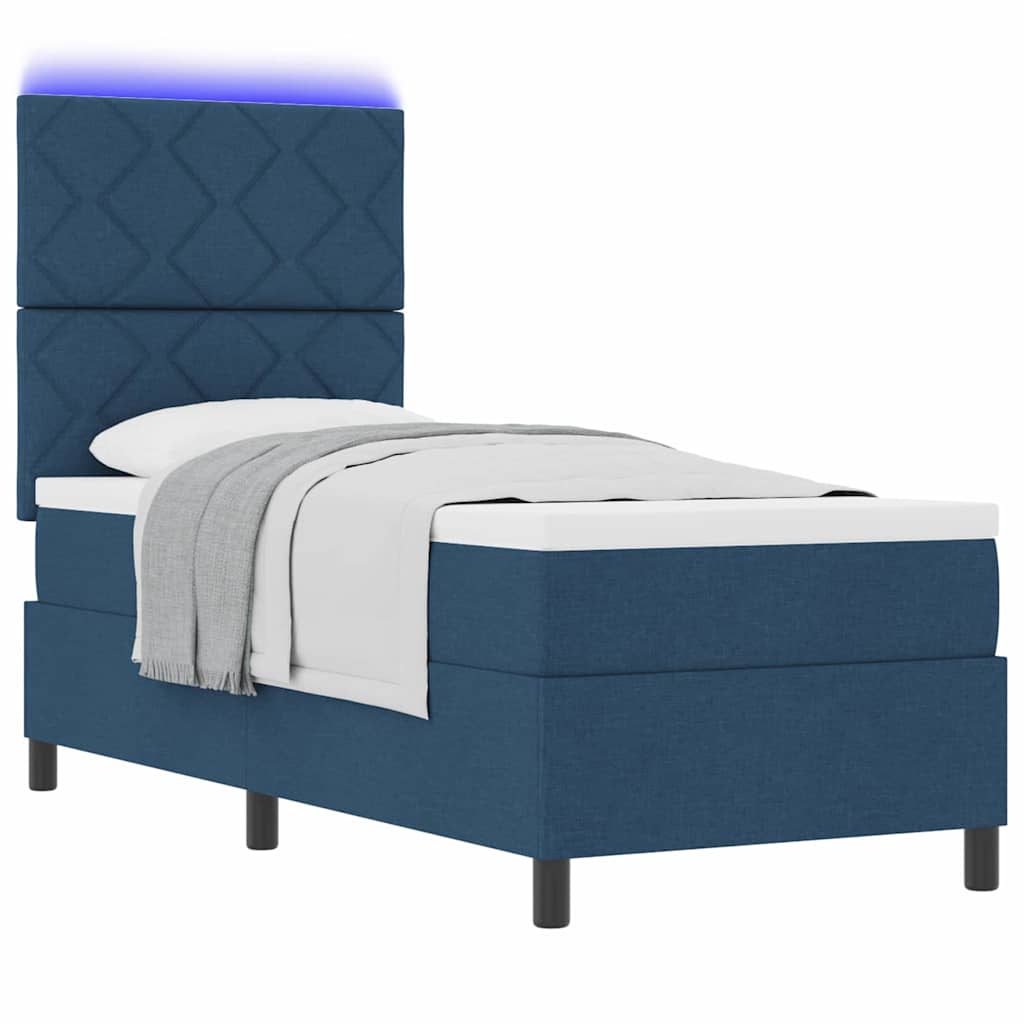Box spring seng med LED-lysstrimler Blå 80 x 200 cm Stof