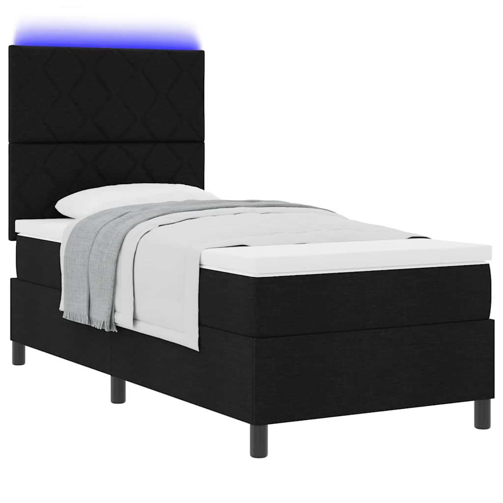 Box spring seng med LED-lysstrimler Sort 90 x 190 cm Stof