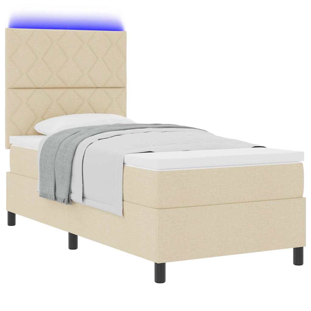 Box spring seng med LED-lysstrimler Creme 90 x 190 cm Stof