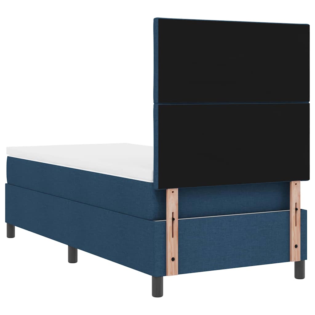 Box spring seng med LED-lysstrimler Blå 90 x 190 cm Stof