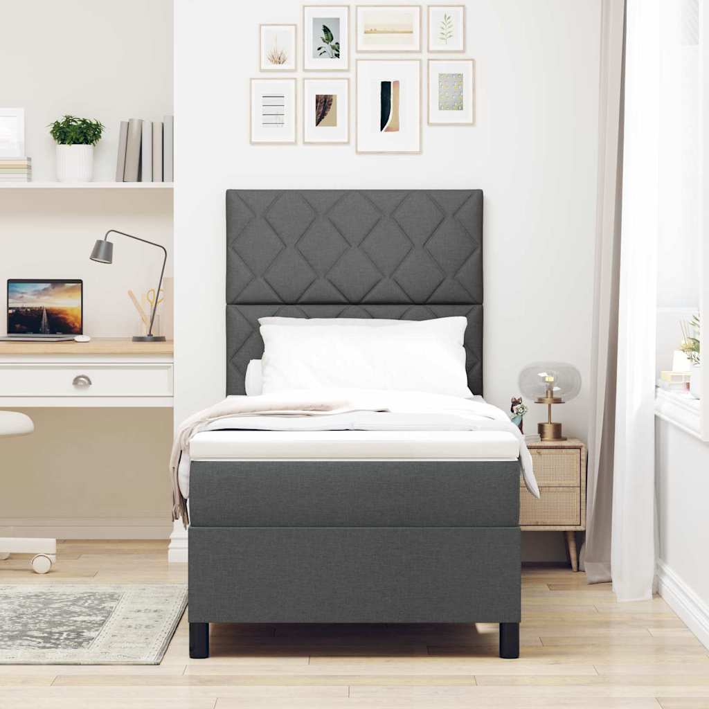 Box spring seng med LED-lysstrimler Mørkegrå 90 x 200 cm Stof