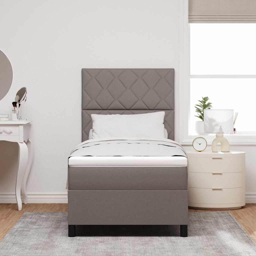 Box spring seng med LED-lysstrimler Gråbrun 90 x 200 cm Stof