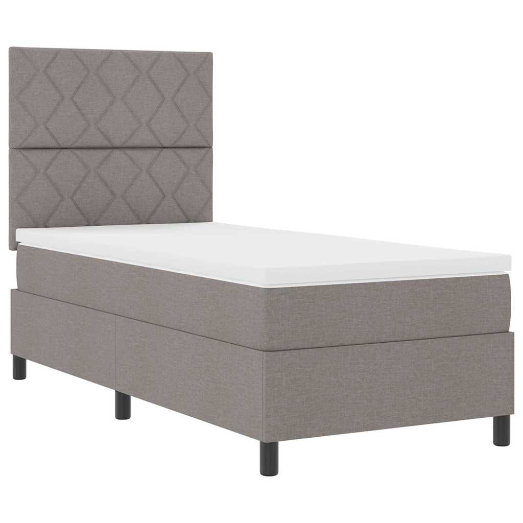 Box spring seng med LED-lysstrimler Gråbrun 90 x 200 cm Stof