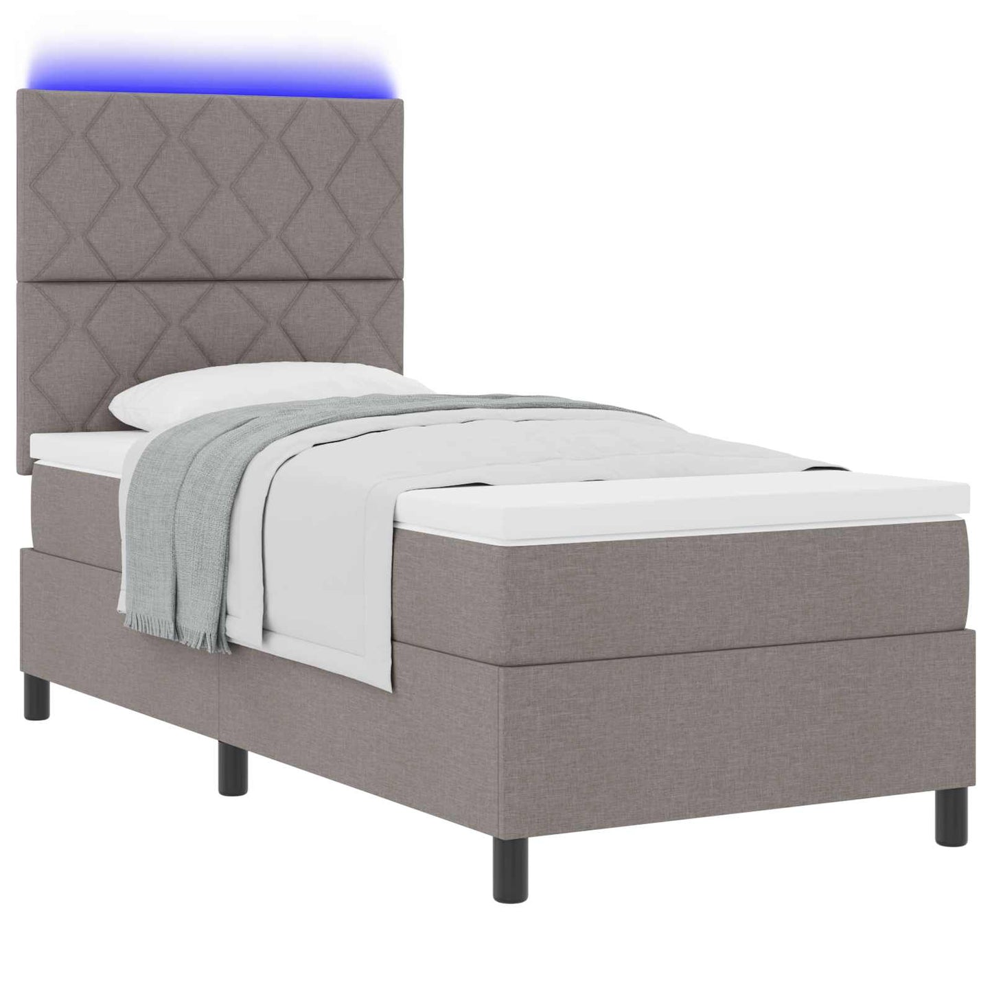 Box spring seng med LED-lysstrimler Gråbrun 100 x 200 cm Stof