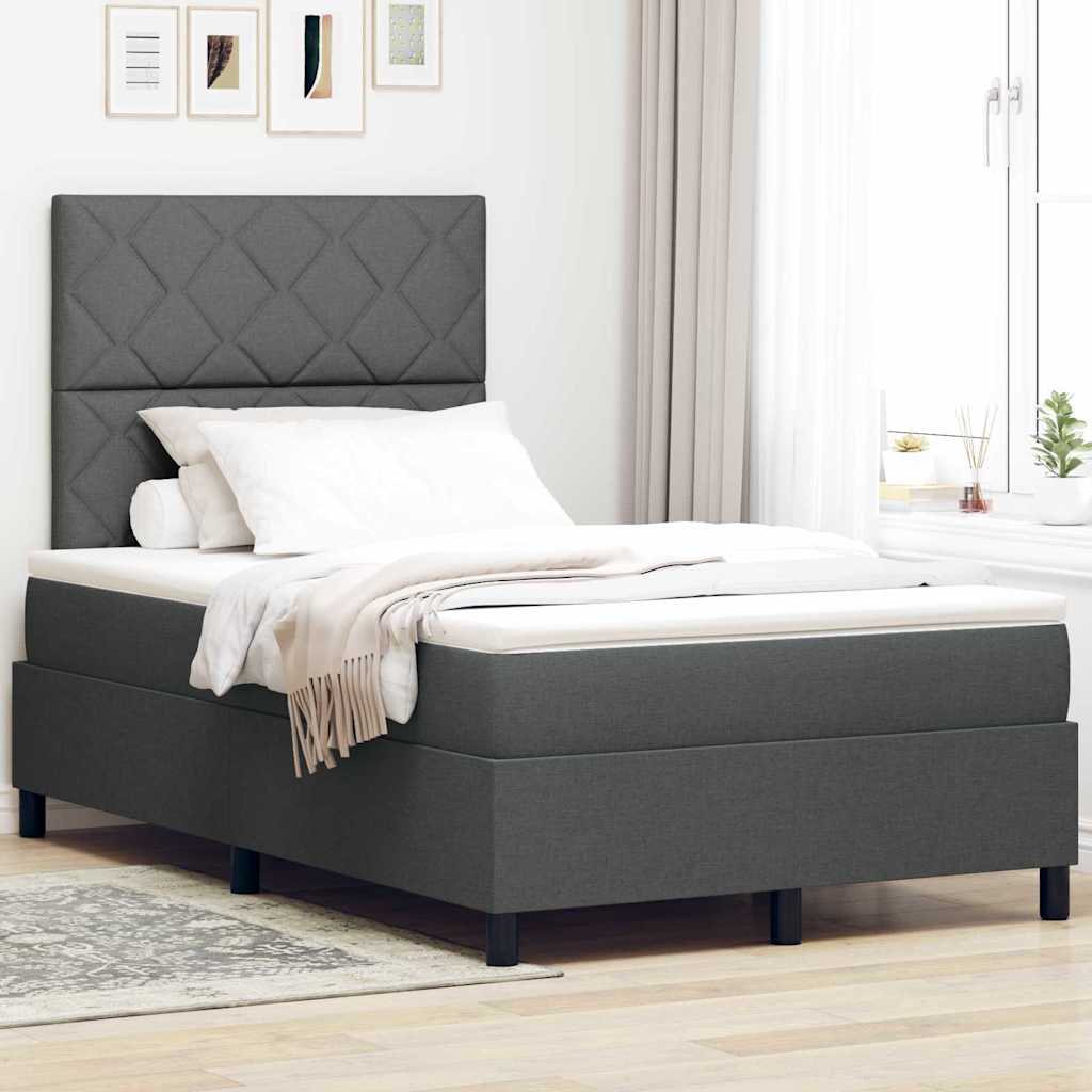 Box spring seng med LED-lysstrimler Mørkegrå 120 x 190 cm Stof