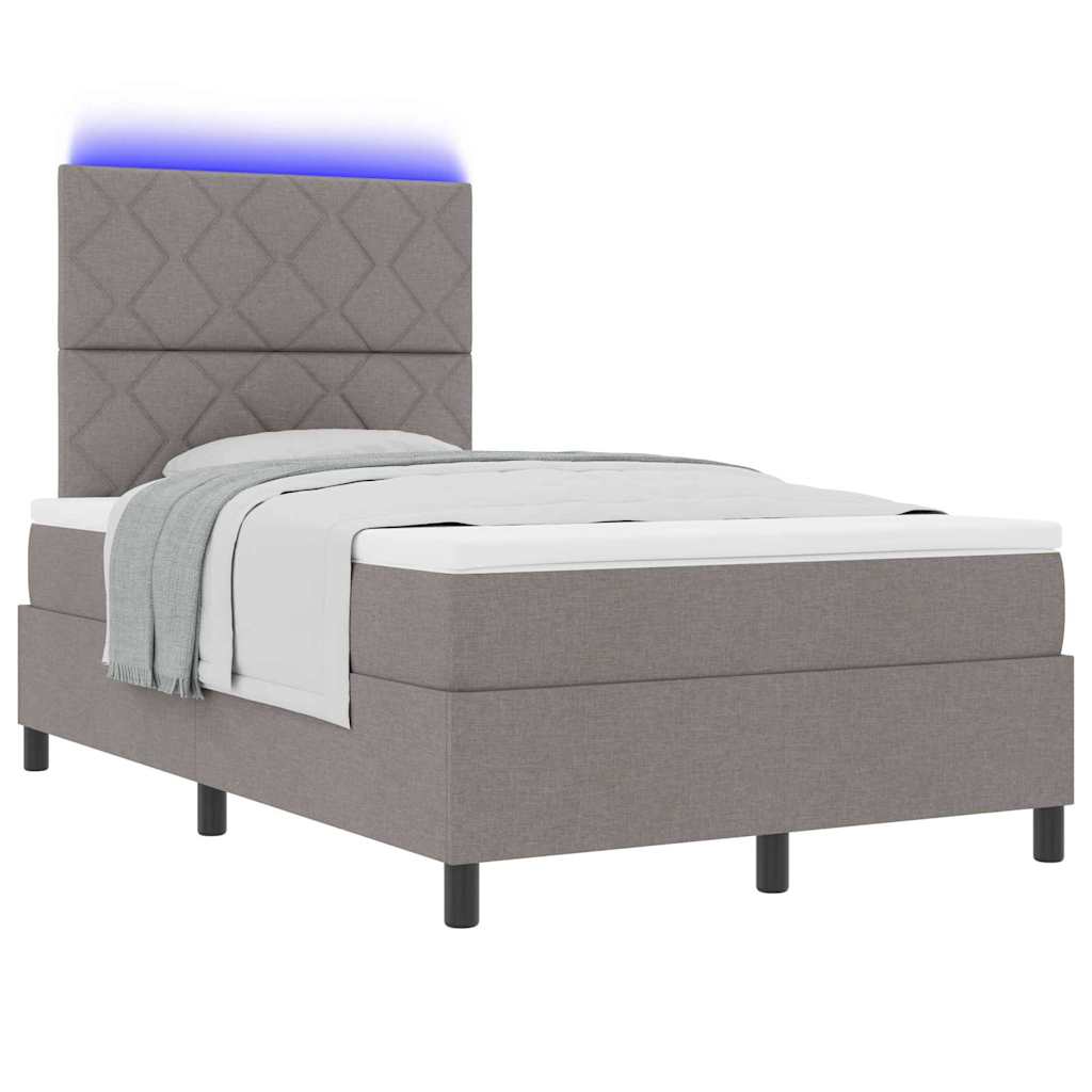 Box spring seng med LED-lysstrimler Gråbrun 120 x 190 cm Stof