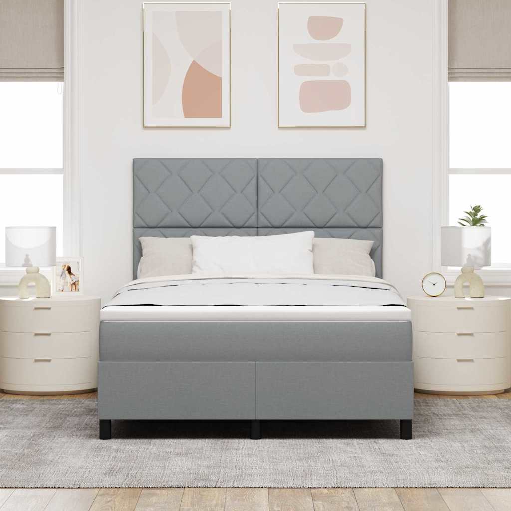 Box spring seng med LED-lysstrimler Lysegrå 140 x 190 cm Stof
