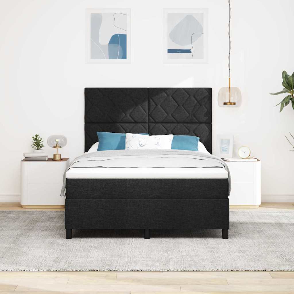 Box spring seng med LED-lysstrimler Sort 140 x 190 cm Stof