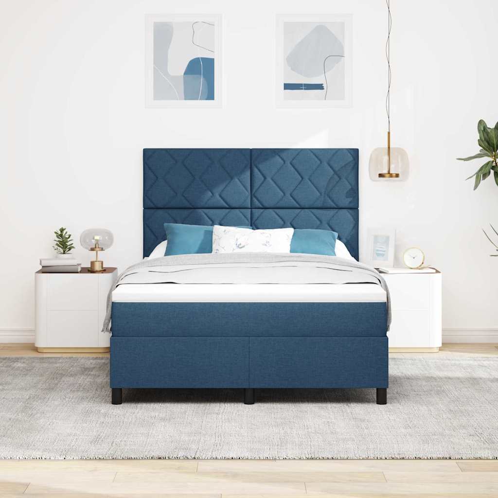 Box spring seng med LED-lysstrimler Blå 140 x 190 cm Stof