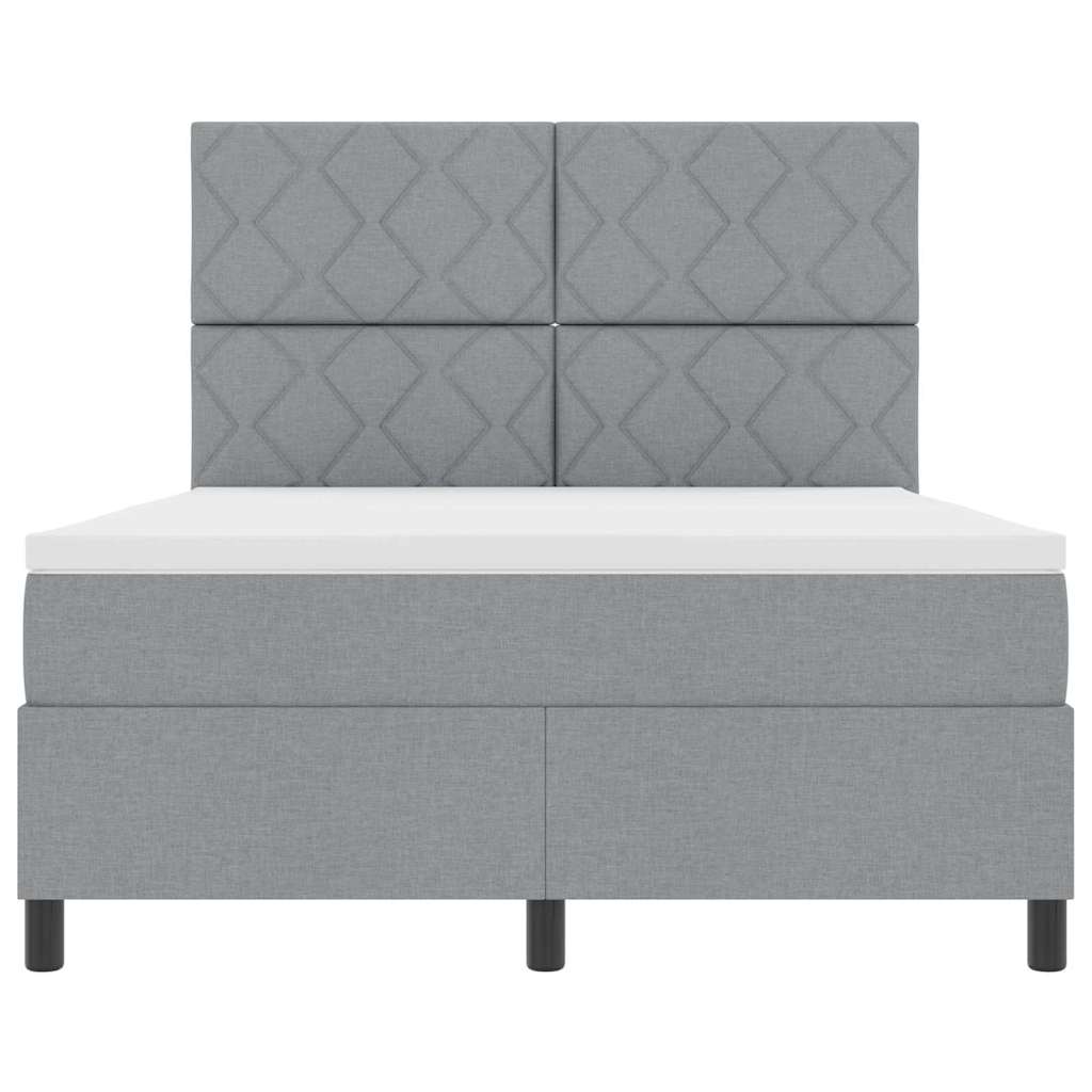 Box spring seng med LED-lysstrimler Lysegrå 140 x 200 cm Stof