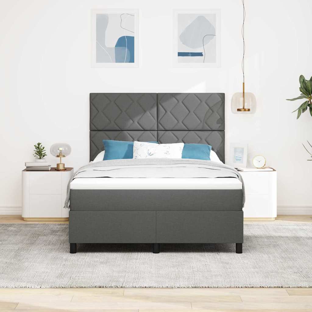 Box spring seng med LED-lysstrimler Mørkegrå 140 x 200 cm Stof